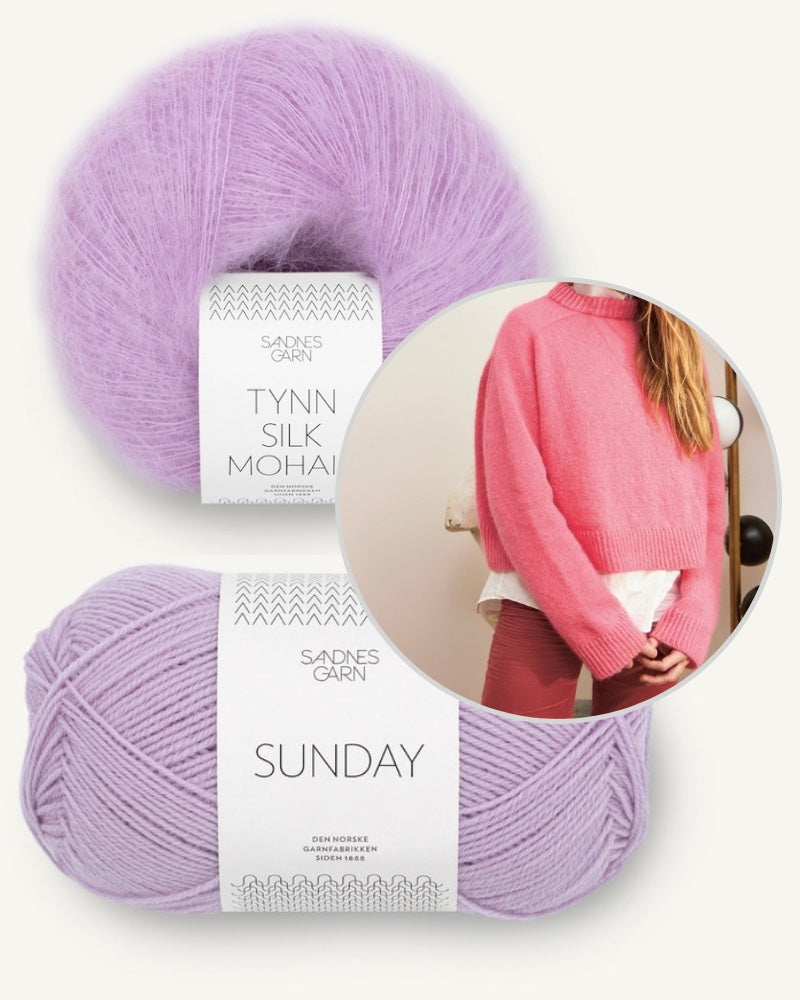 Sandnes Kollektion 2403 Wendy Sweater mit Sunday und Tynn Silk Mohair Farbe lilac