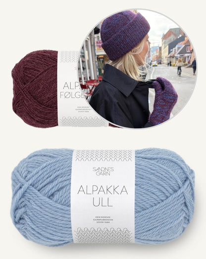 Ensemble Yoko | magnifique bonnet avec des moufles assorties en laine d’alpaga et fil d’alpaga de Sandnes Garn