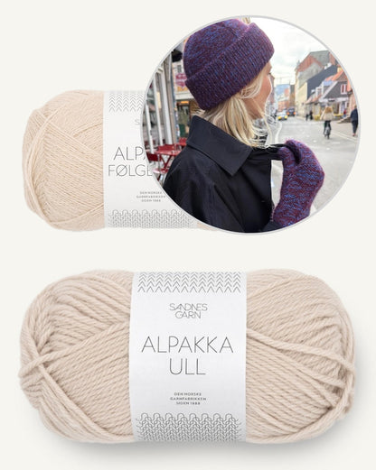 Ensemble Yoko | magnifique bonnet avec des moufles assorties en laine d’alpaga et fil d’alpaga de Sandnes Garn