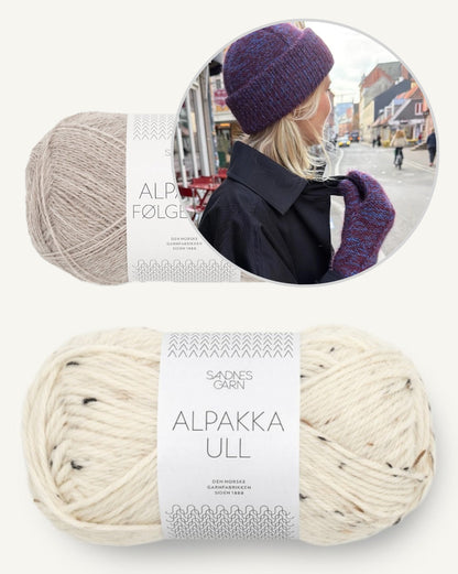 Ensemble Yoko | magnifique bonnet avec des moufles assorties en laine d’alpaga et fil d’alpaga de Sandnes Garn