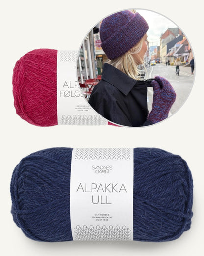 Ensemble Yoko | magnifique bonnet avec des moufles assorties en laine d’alpaga et fil d’alpaga de Sandnes Garn