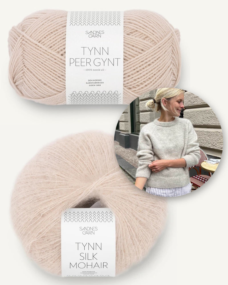 Petiteknit, Monday Sweater mit Tynn Peer Gynt und Tynn Silk Mohair von Sandnes Garn marzipan