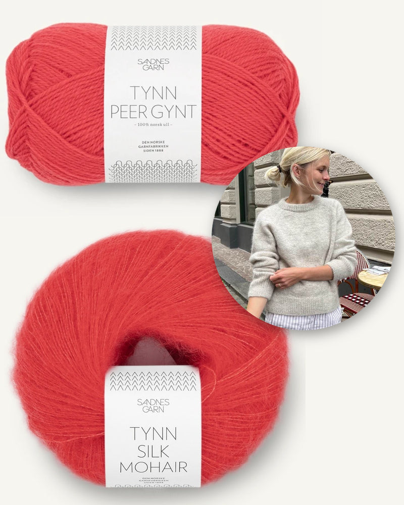 Petiteknit, Monday Sweater mit Tynn Peer Gynt und Tynn Silk Mohair von Sandnes Garn poppy